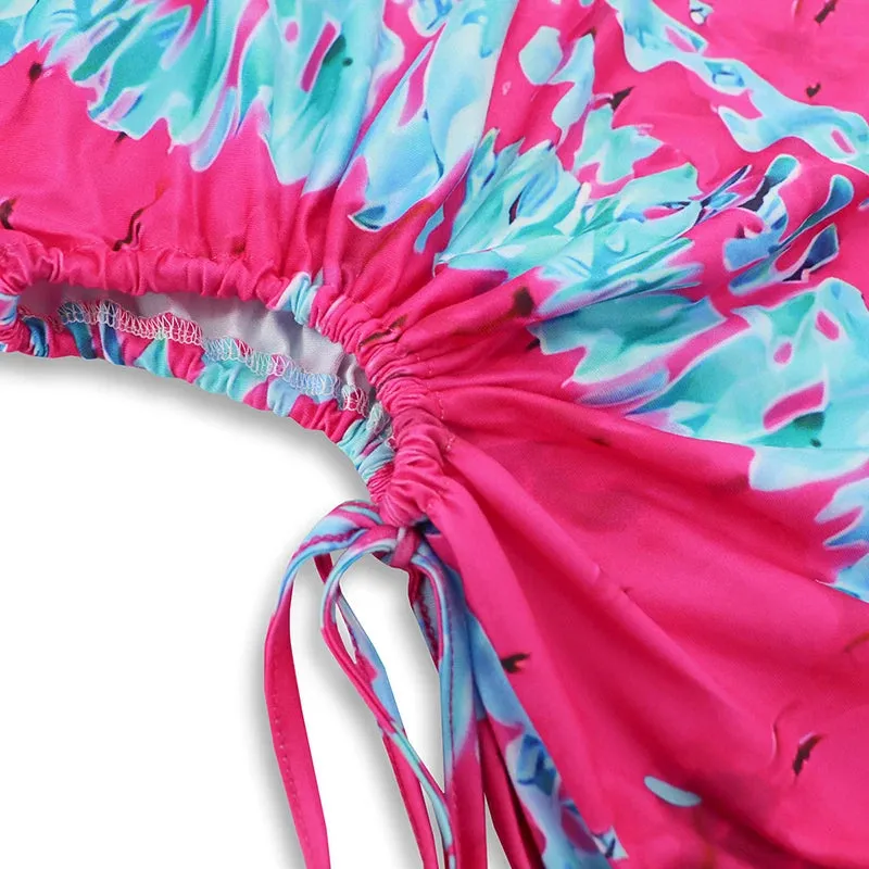 Colorful Dresses - Drawstring Tie Dye - Off Shoulder