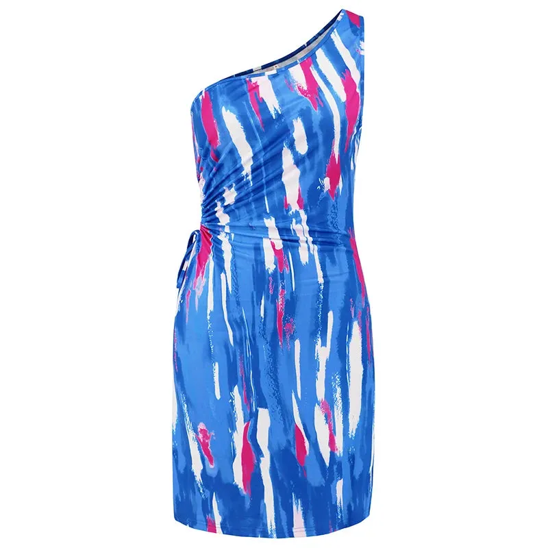 Colorful Dresses - Drawstring Tie Dye - Off Shoulder