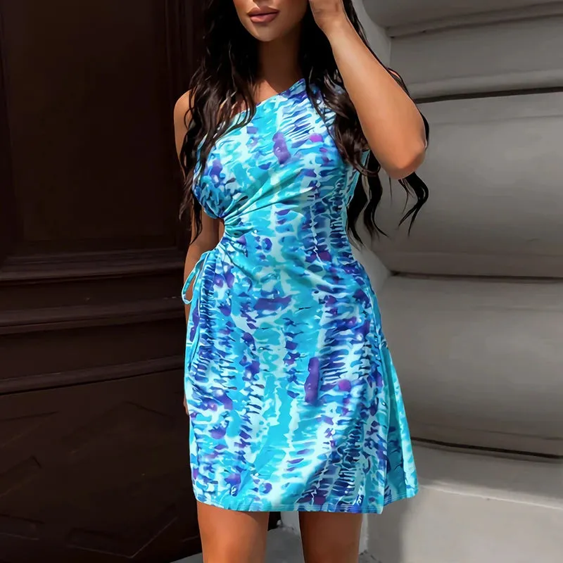 Colorful Dresses - Drawstring Tie Dye - Off Shoulder