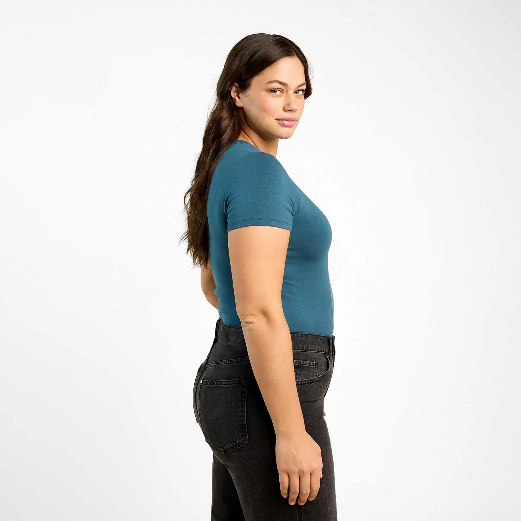 Cotton Stretch Short Sleeve Crewneck Bodysuit | Ocean