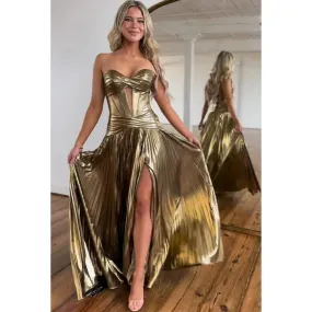 Couture & Ornate Off-Shoulder A-line Sleeveless Side Slit Party Prom Dress