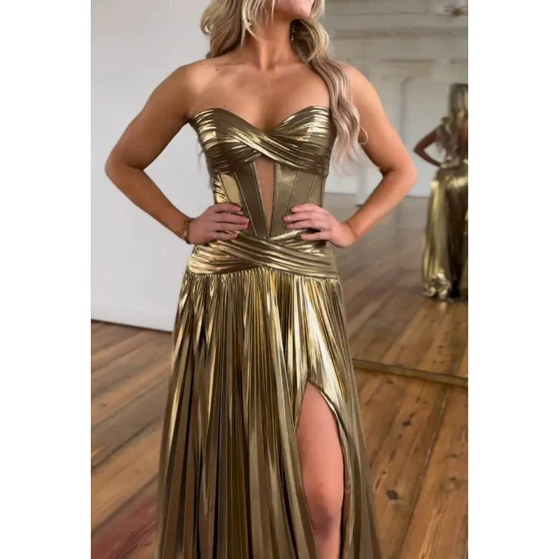 Couture & Ornate Off-Shoulder A-line Sleeveless Side Slit Party Prom Dress