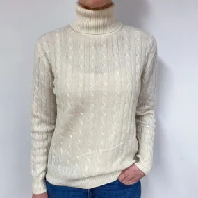 Cream Cable Cashmere Polo Neck Jumper Medium