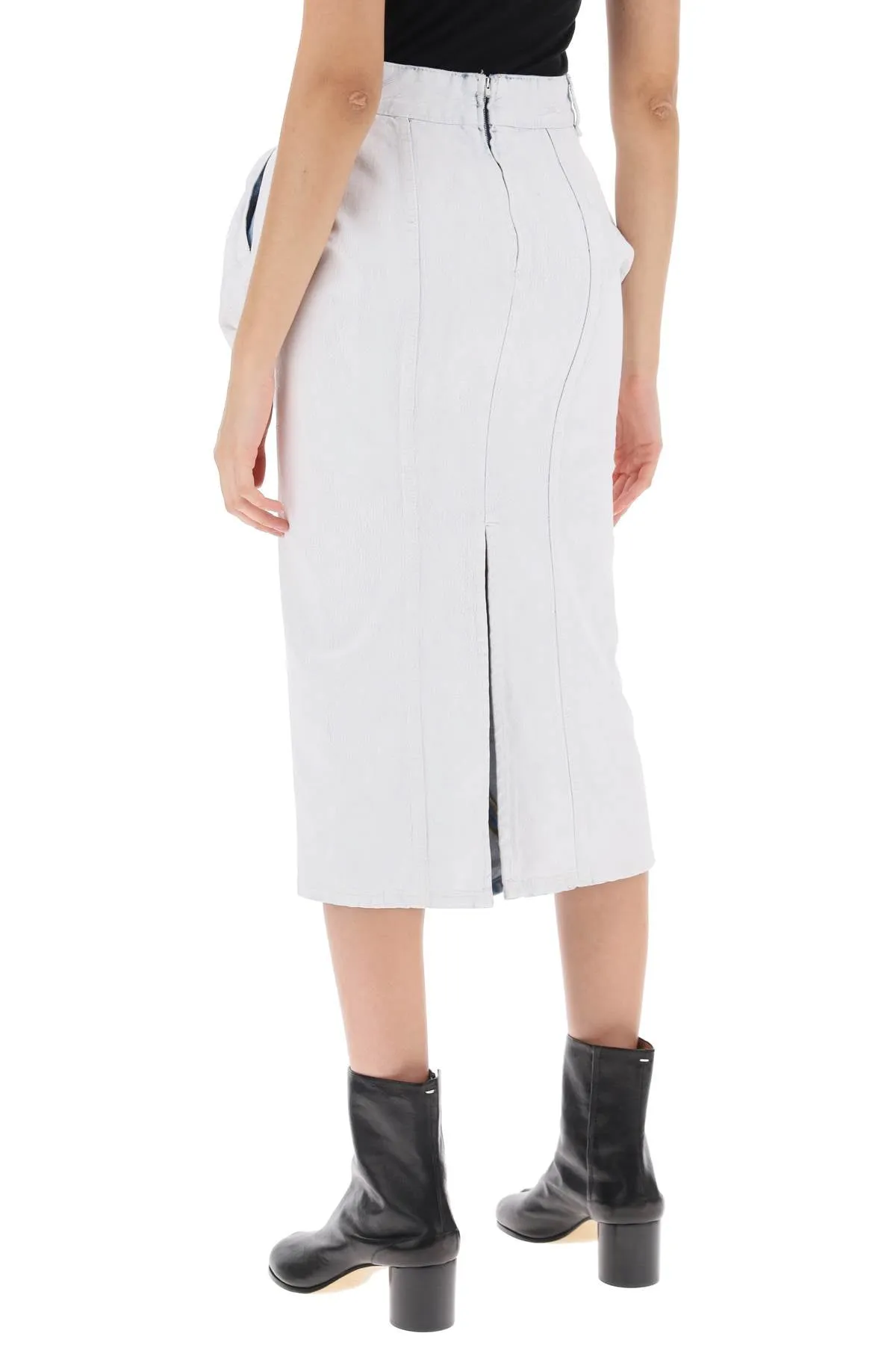 crinkled denim ruffled skirt