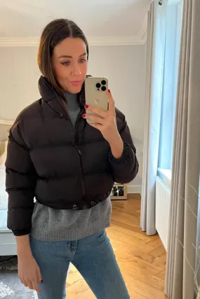CROPPED DRAWSTRING CHOCOLATE BROWN PUFFER JACKET