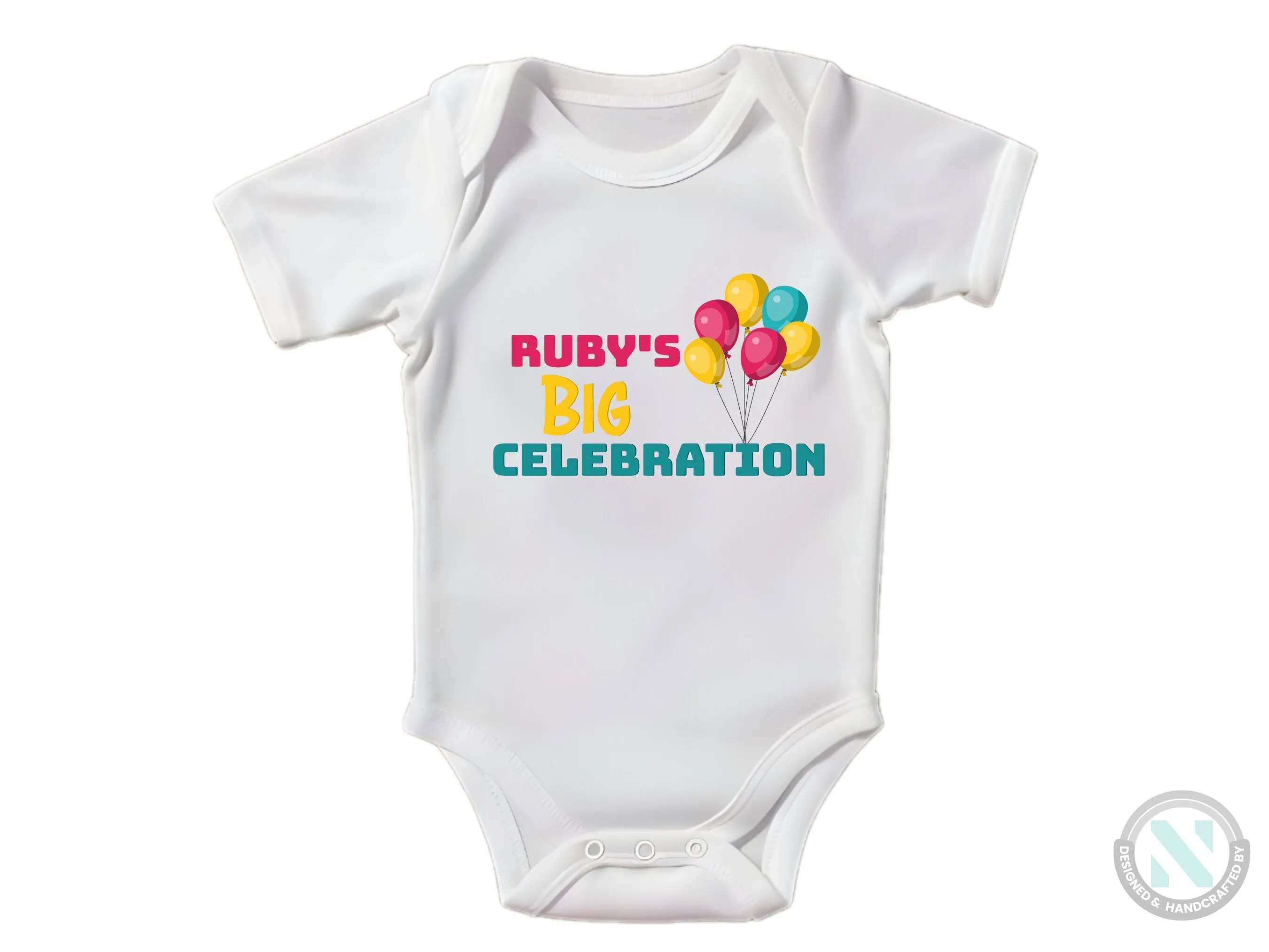 Custom Name Baby Grow with "Big Celebration", Gift for 1st Birthday and Christmas