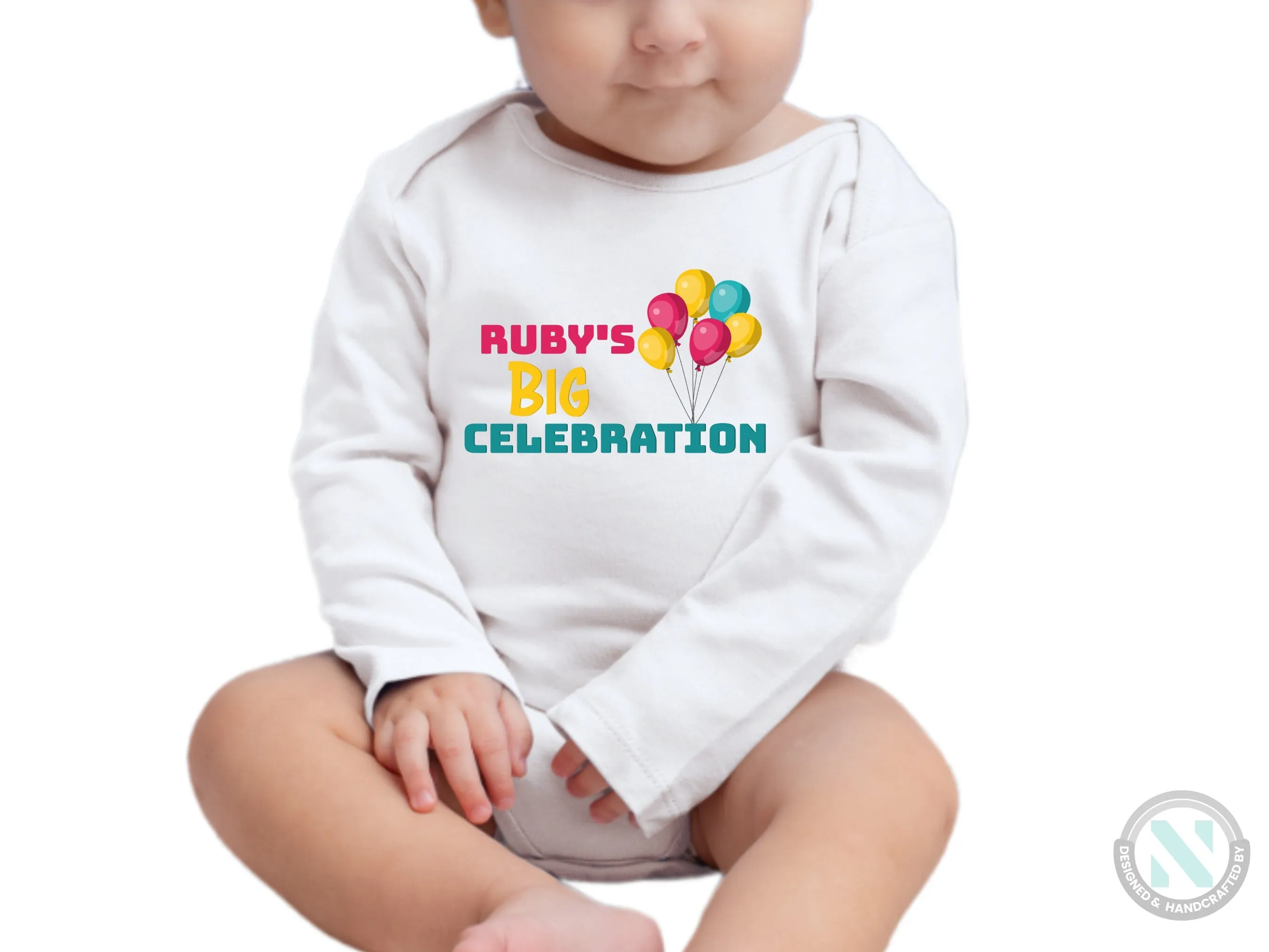 Custom Name Baby Grow with "Big Celebration", Gift for 1st Birthday and Christmas