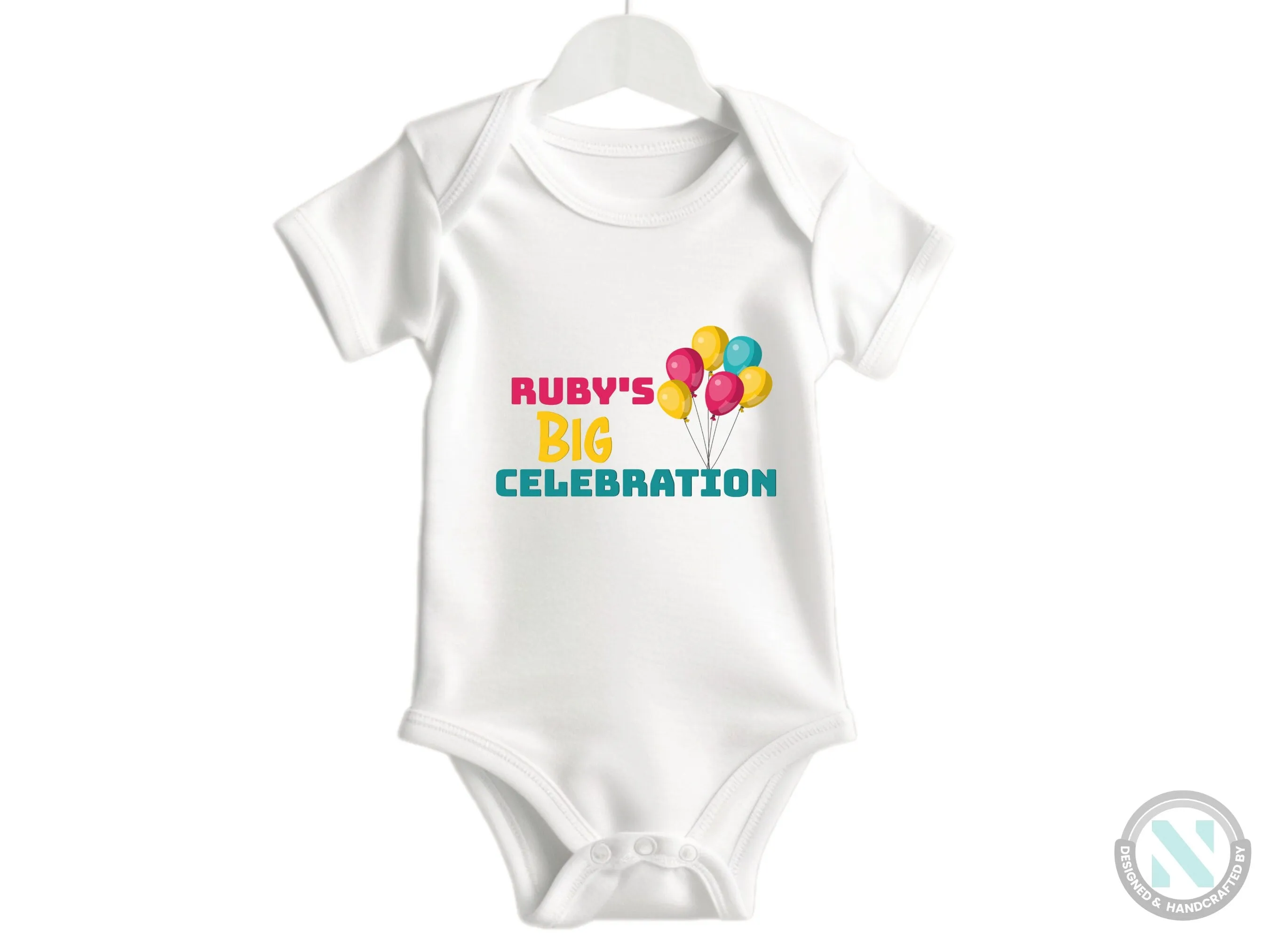 Custom Name Baby Grow with "Big Celebration", Gift for 1st Birthday and Christmas