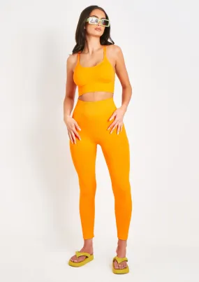 Cyndi Orange Seamless Ribbed High Waisted Leggings