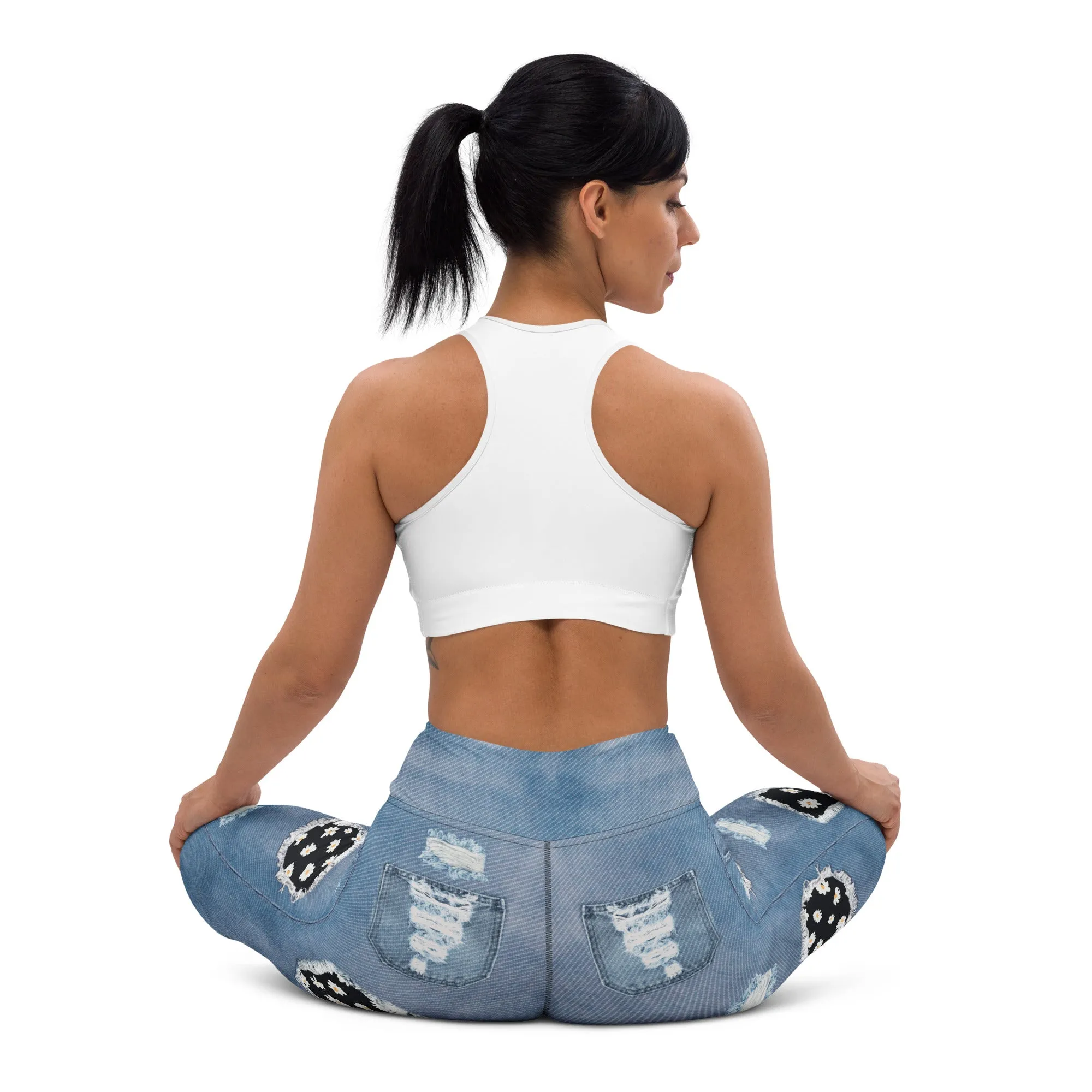 Daisy Denim Print Yoga Leggings