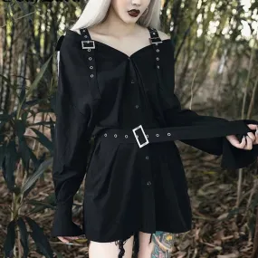 Dark Aesthetic Grunge Single Button Asymmetrical Dress