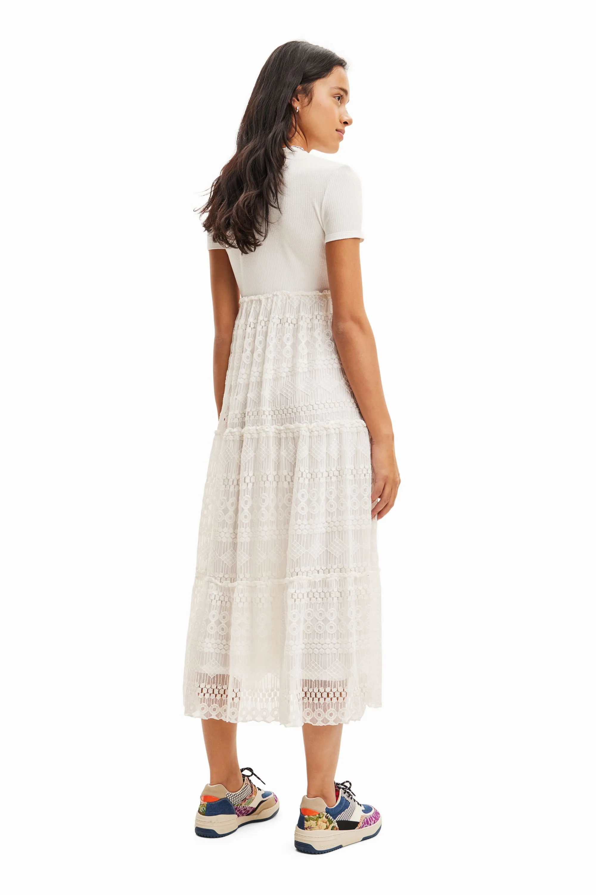 Desigual Darling White Maxi Dress with Lace Skirt 23WWVKA8