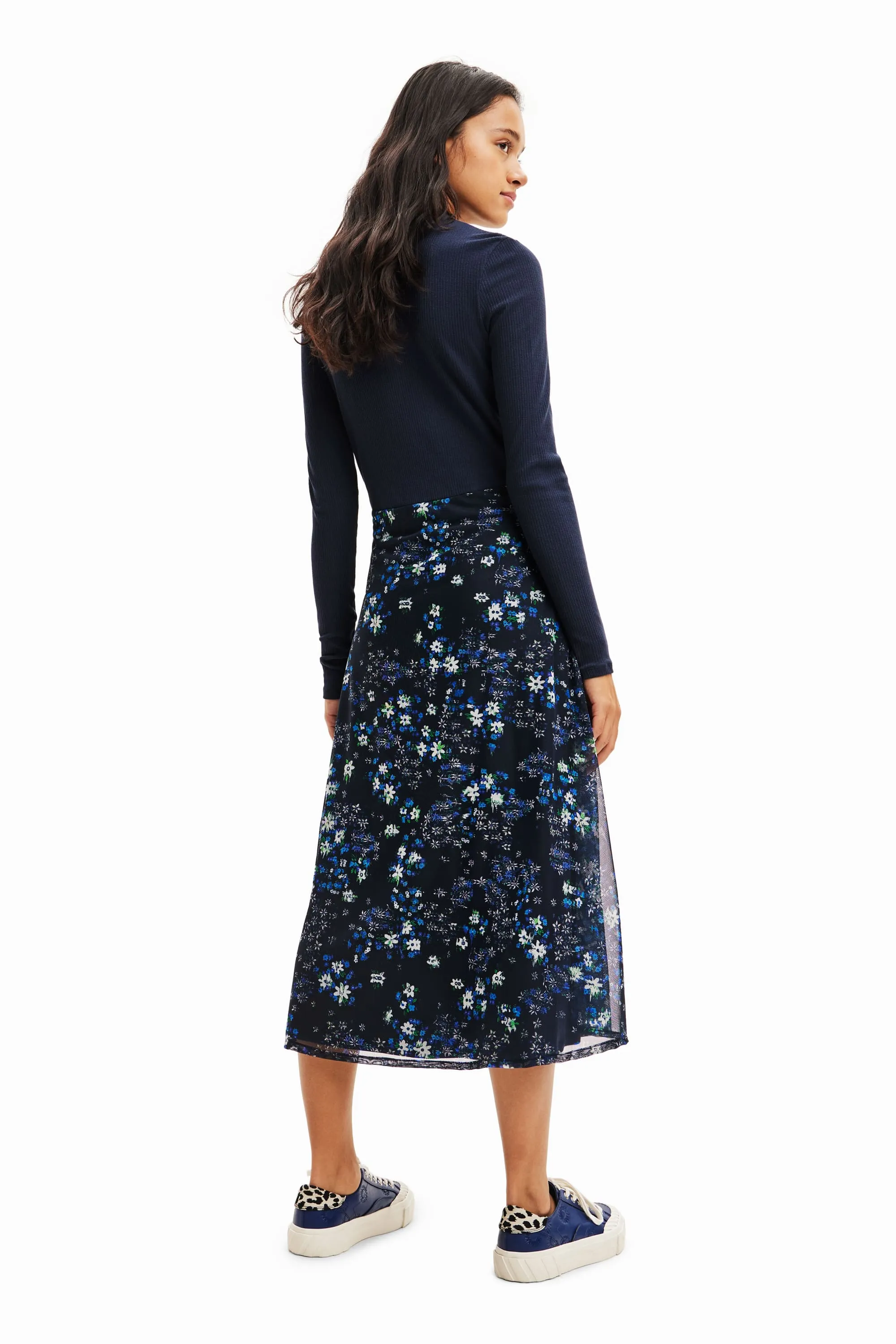 Desigual Michigan Navy Poloneck Top & Flared Midi Skirt Dress 23WWVK11
