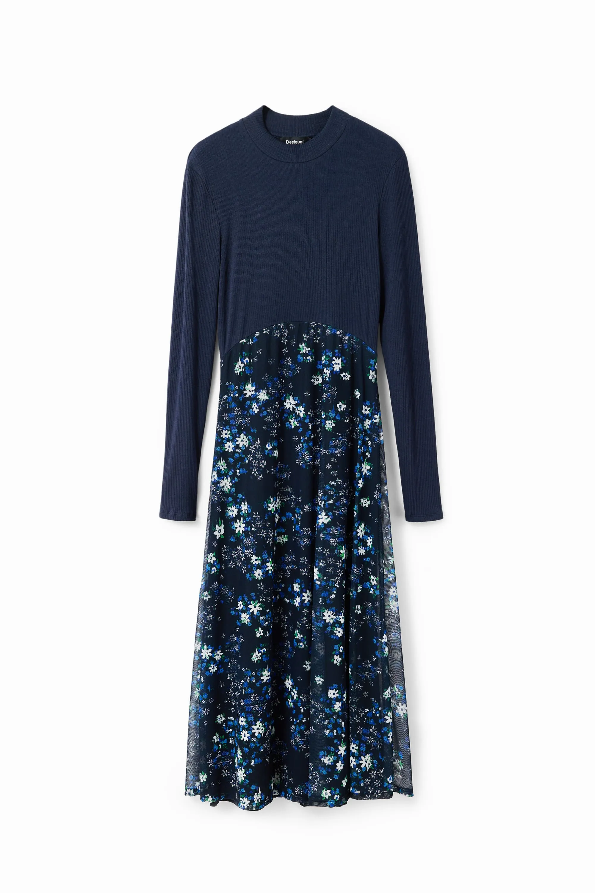 Desigual Michigan Navy Poloneck Top & Flared Midi Skirt Dress 23WWVK11