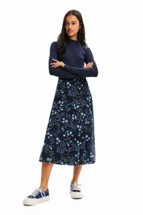 Desigual Michigan Navy Poloneck Top & Flared Midi Skirt Dress 23WWVK11