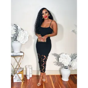 DIAMONDS ARE FOREVER MIDI DRESS (BLACK)