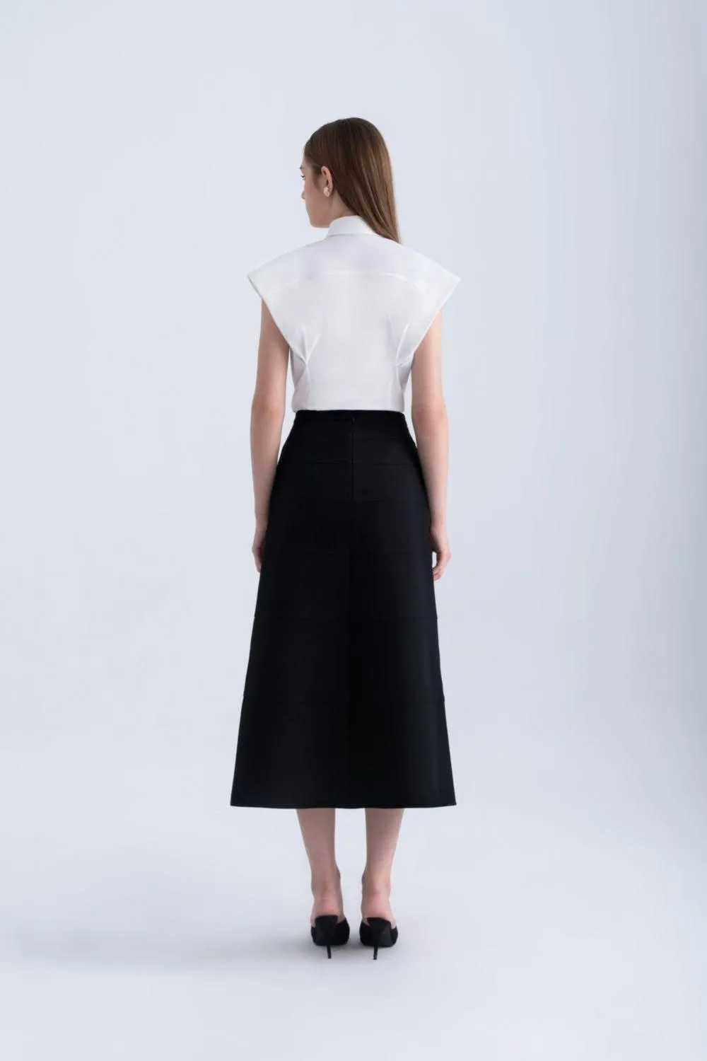Edith A-line High Waist Twill Midi Skirt