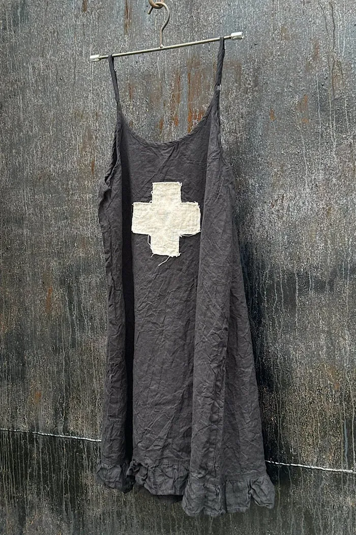 ELISA SLIP - SWISS CROSS - LINEN - BLACK