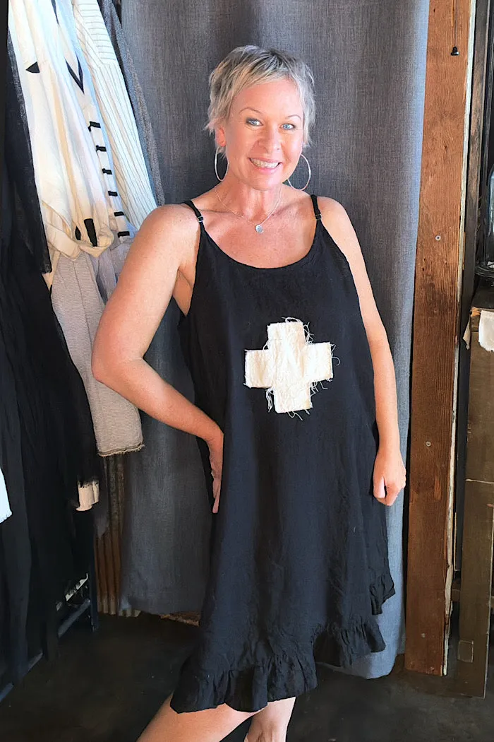ELISA SLIP - SWISS CROSS - LINEN - BLACK