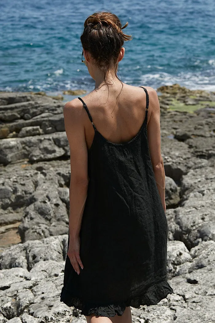 ELISA SLIP - SWISS CROSS - LINEN - BLACK