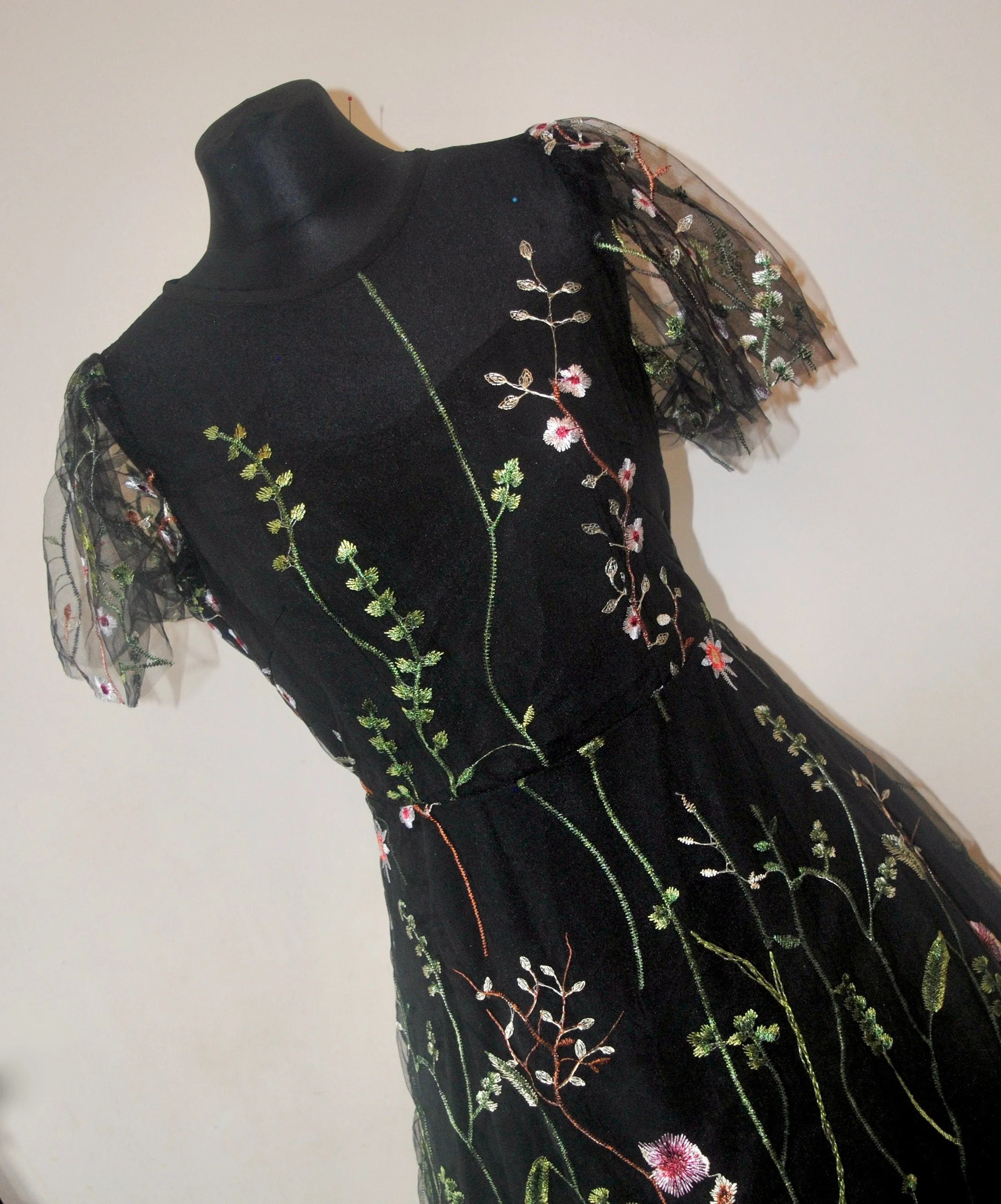 Embroidered Flower Tulle Dress, Prom Dress