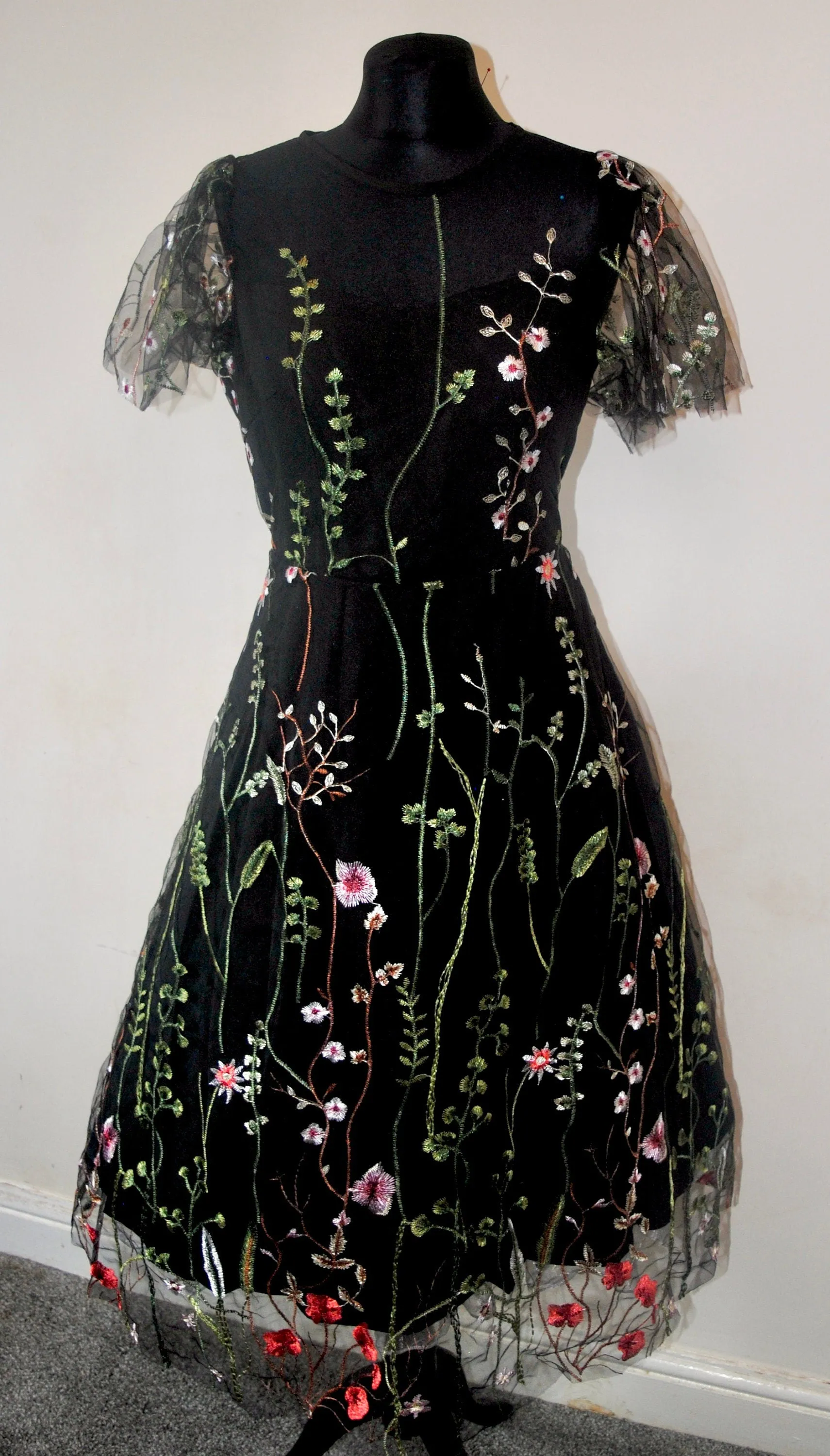 Embroidered Flower Tulle Dress, Prom Dress