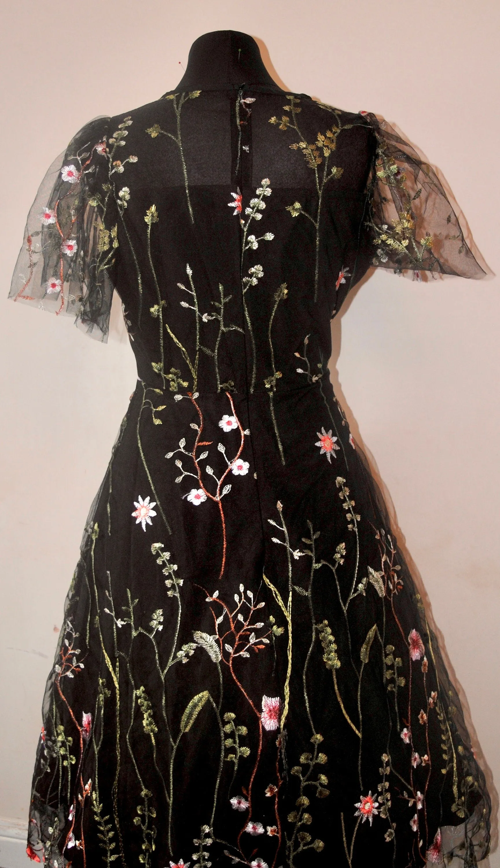 Embroidered Flower Tulle Dress, Prom Dress