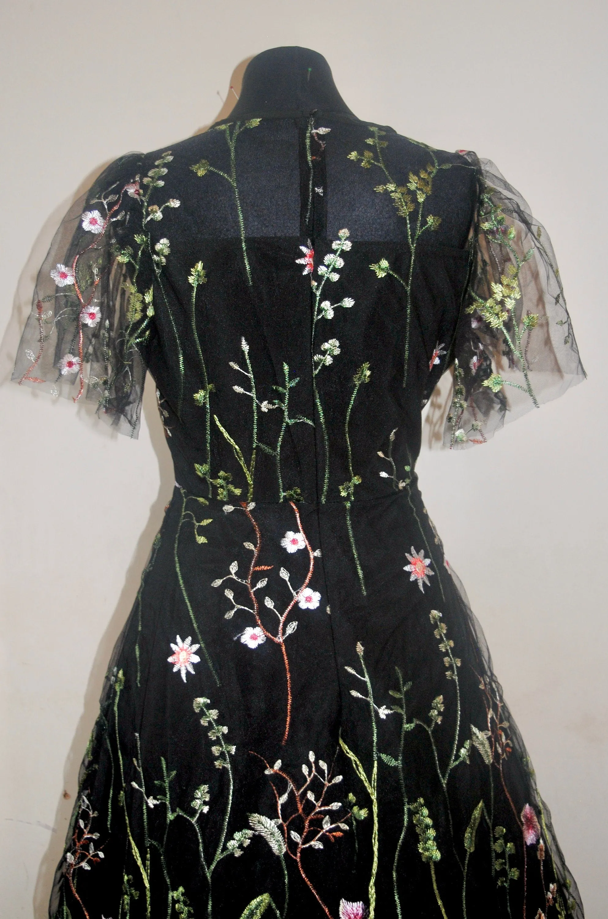Embroidered Flower Tulle Dress, Prom Dress