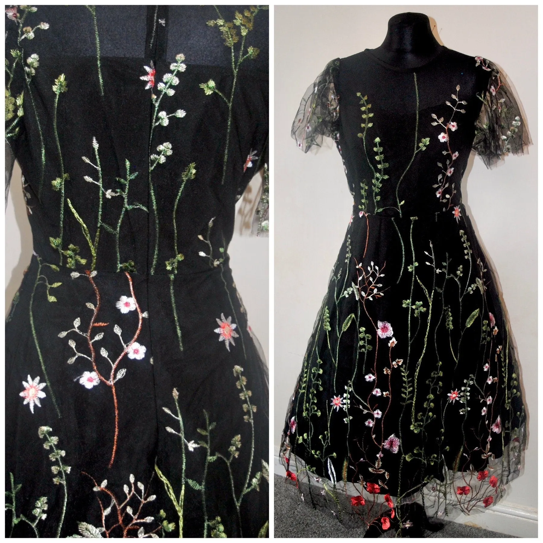Embroidered Flower Tulle Dress, Prom Dress