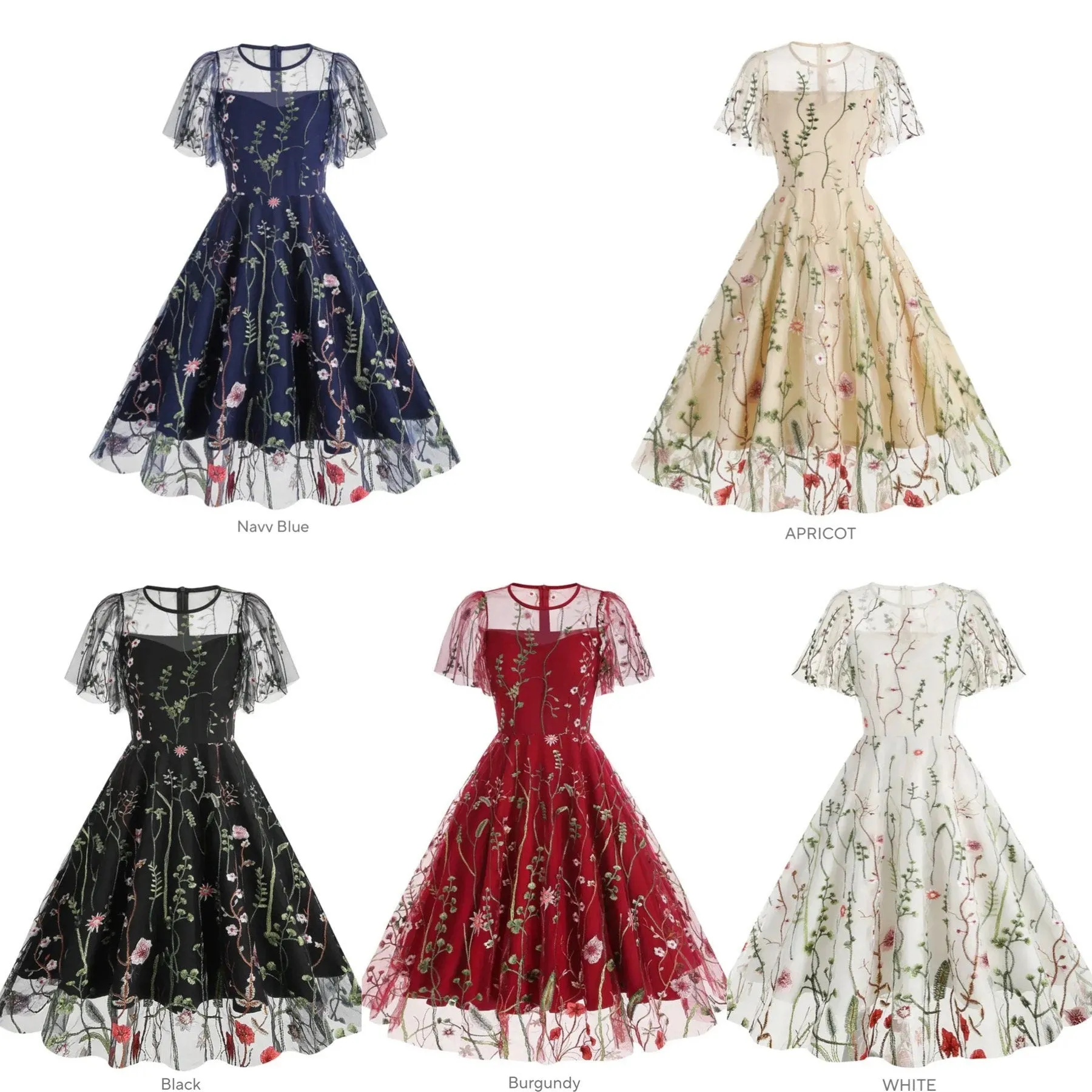 Embroidered Flower Tulle Dress, Prom Dress