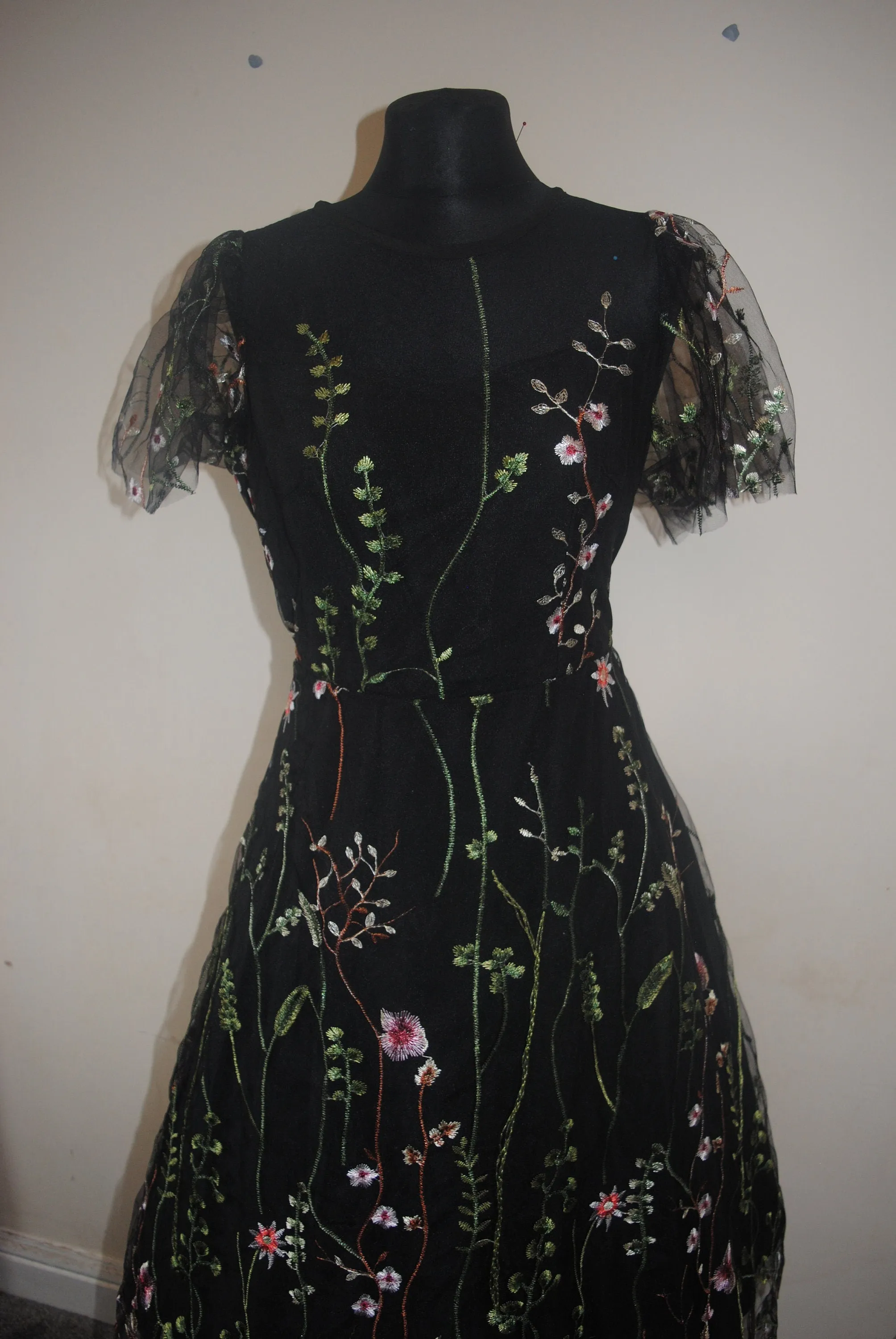 Embroidered Flower Tulle Dress, Prom Dress