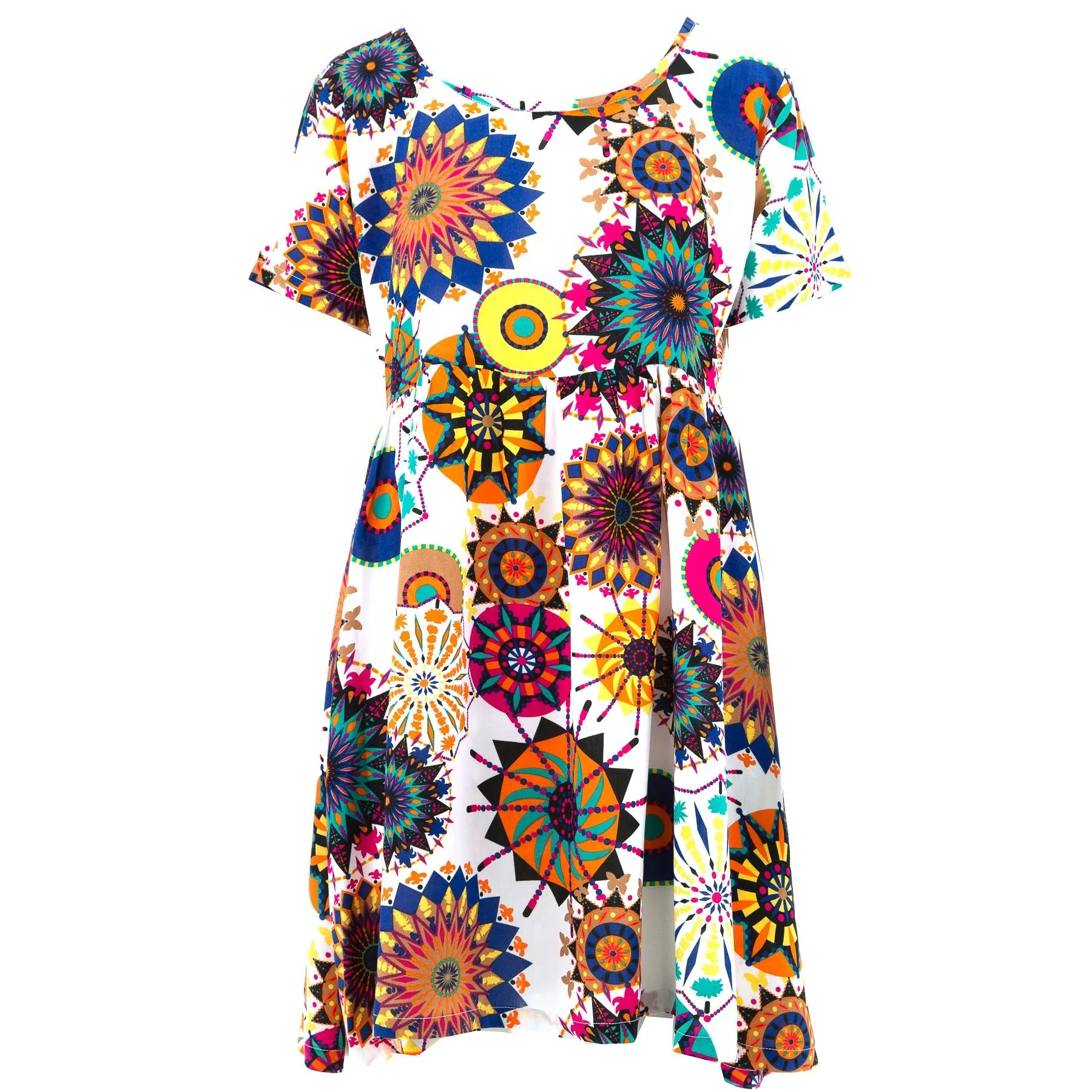 Empire Line Tea Dress - Vibrant Geometric White