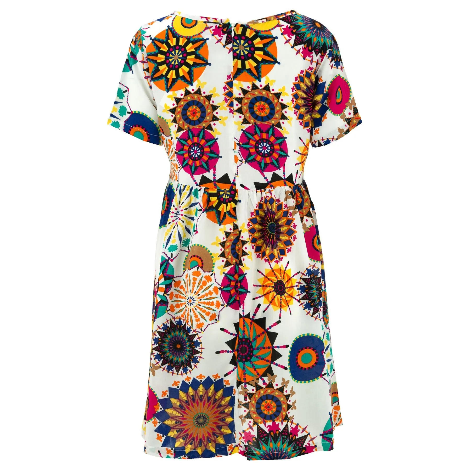 Empire Line Tea Dress - Vibrant Geometric White