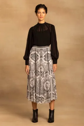 Ethnic Print Tiered Midi Skirt