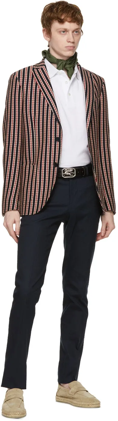 Etro Navy Armure Weave Blazer