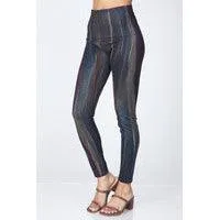 Extended Size High Waist Full Length Jeans Leggings with Gold Streaks