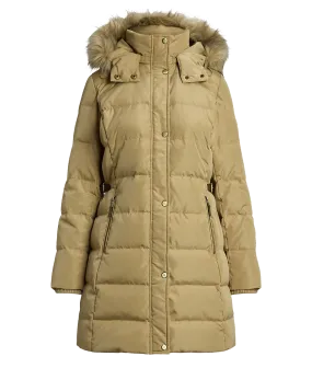 Faux-fur-trim Hooded Down Coat - Beige