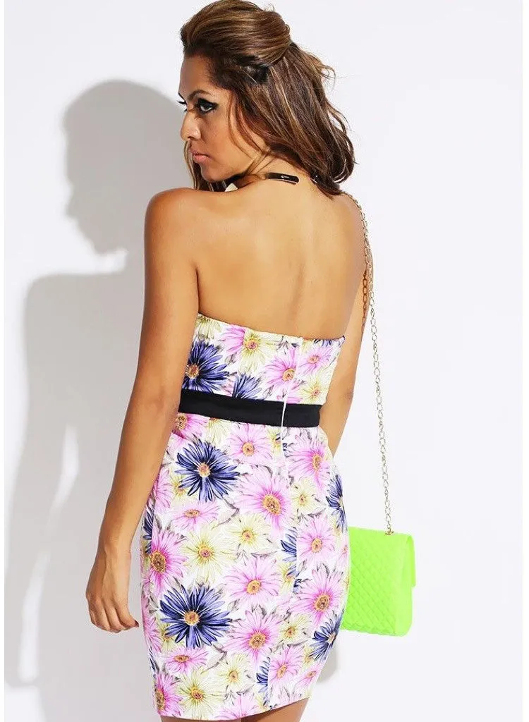 Floral Pleated Bust Cocktail Pencil Party Mini Dress