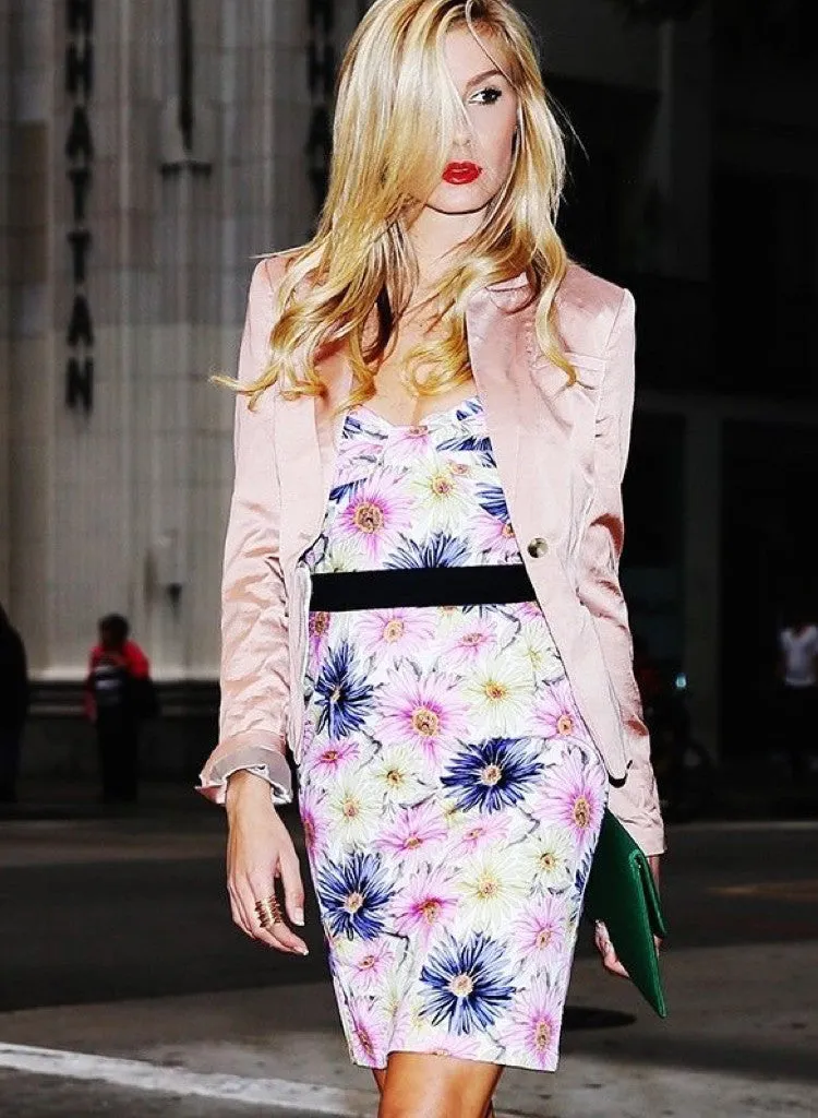 Floral Pleated Bust Cocktail Pencil Party Mini Dress