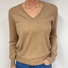 Fudge Brown Cashmere V-Neck Jumper Medium