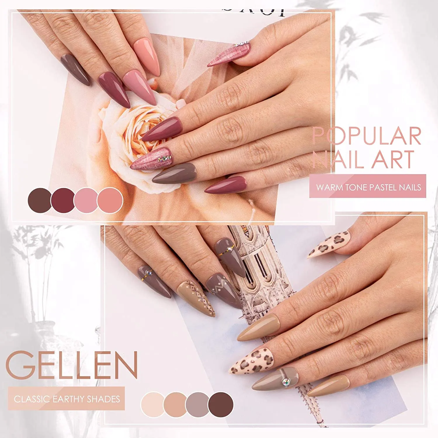 Gellen Gel Nail Polish Kit 16 Colors With Top Base Coat - Popular Nude Grays Nail Gel Collection, Solid Sparkles Glitters UV Pastel Fall Winter Nail Gel Colors Manicure Set