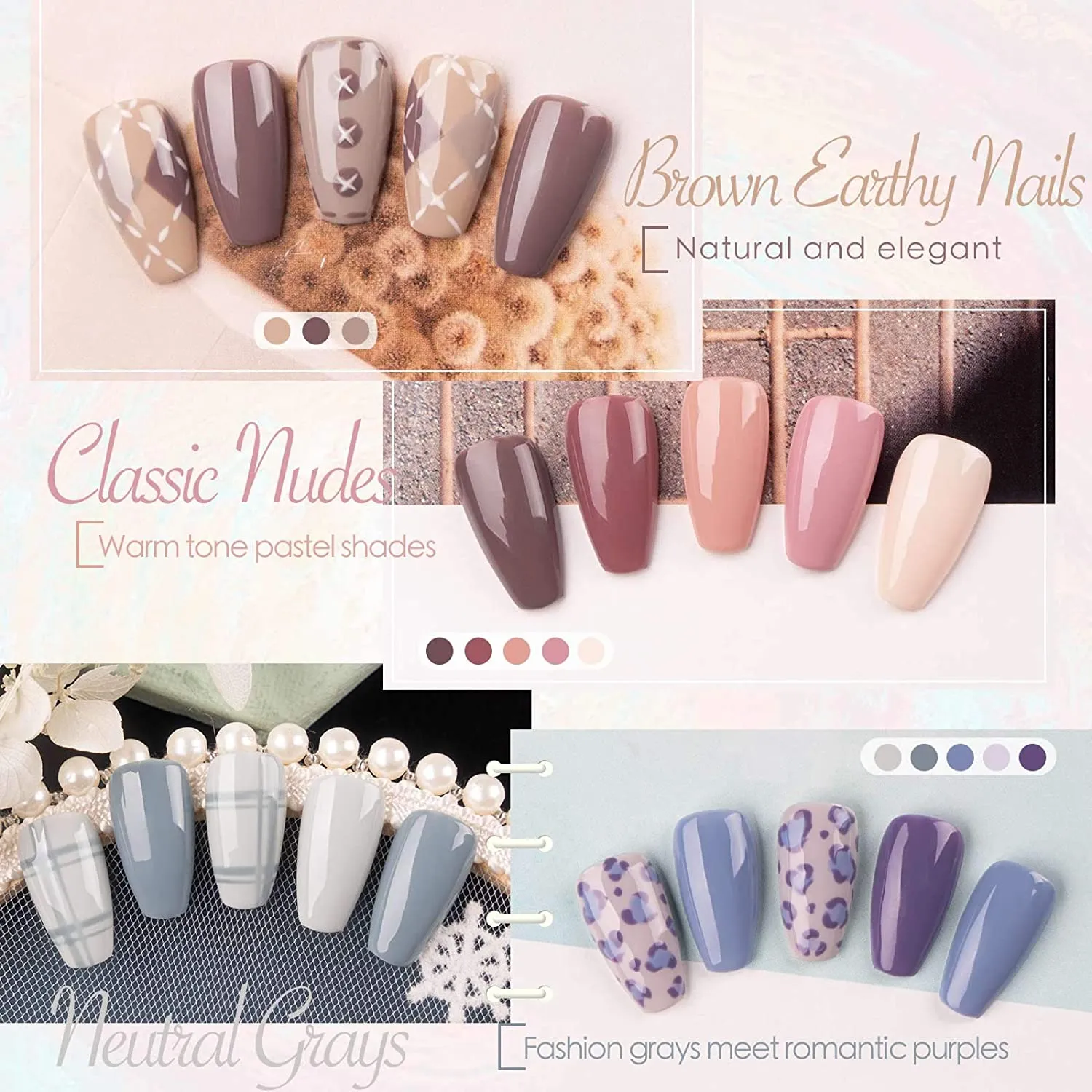 Gellen Gel Nail Polish Kit 16 Colors With Top Base Coat - Popular Nude Grays Nail Gel Collection, Solid Sparkles Glitters UV Pastel Fall Winter Nail Gel Colors Manicure Set
