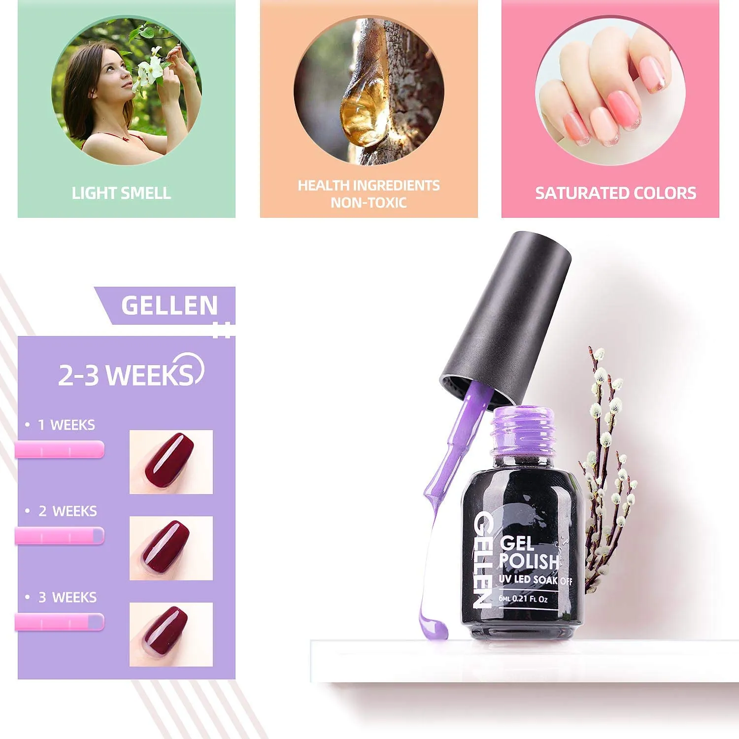 Gellen Gel Nail Polish Kit 16 Colors With Top Base Coat - Popular Nude Grays Nail Gel Collection, Solid Sparkles Glitters UV Pastel Fall Winter Nail Gel Colors Manicure Set