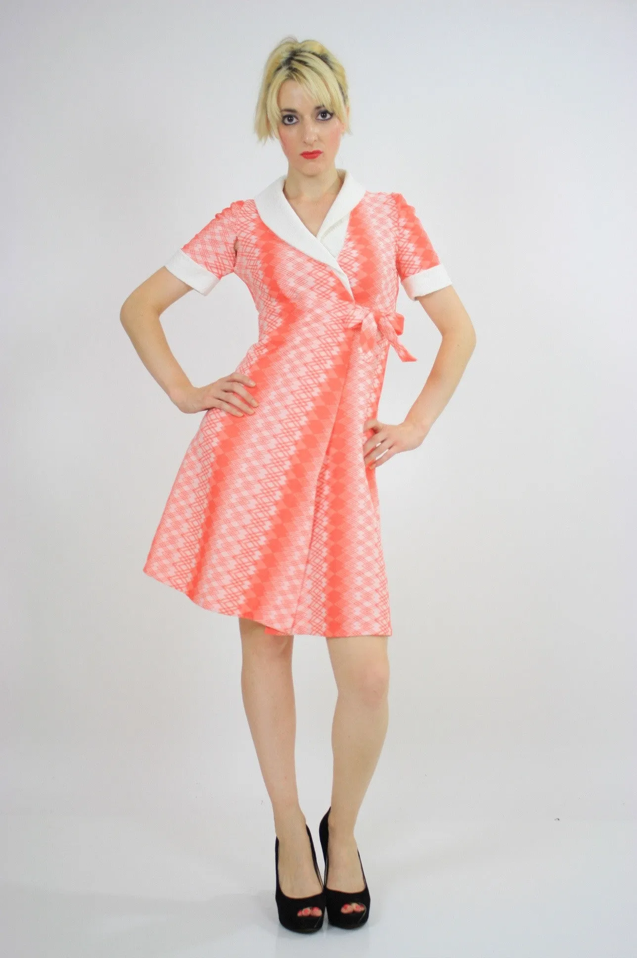 Genuine vintage 60s 70s mod neon argyle print mini dress
