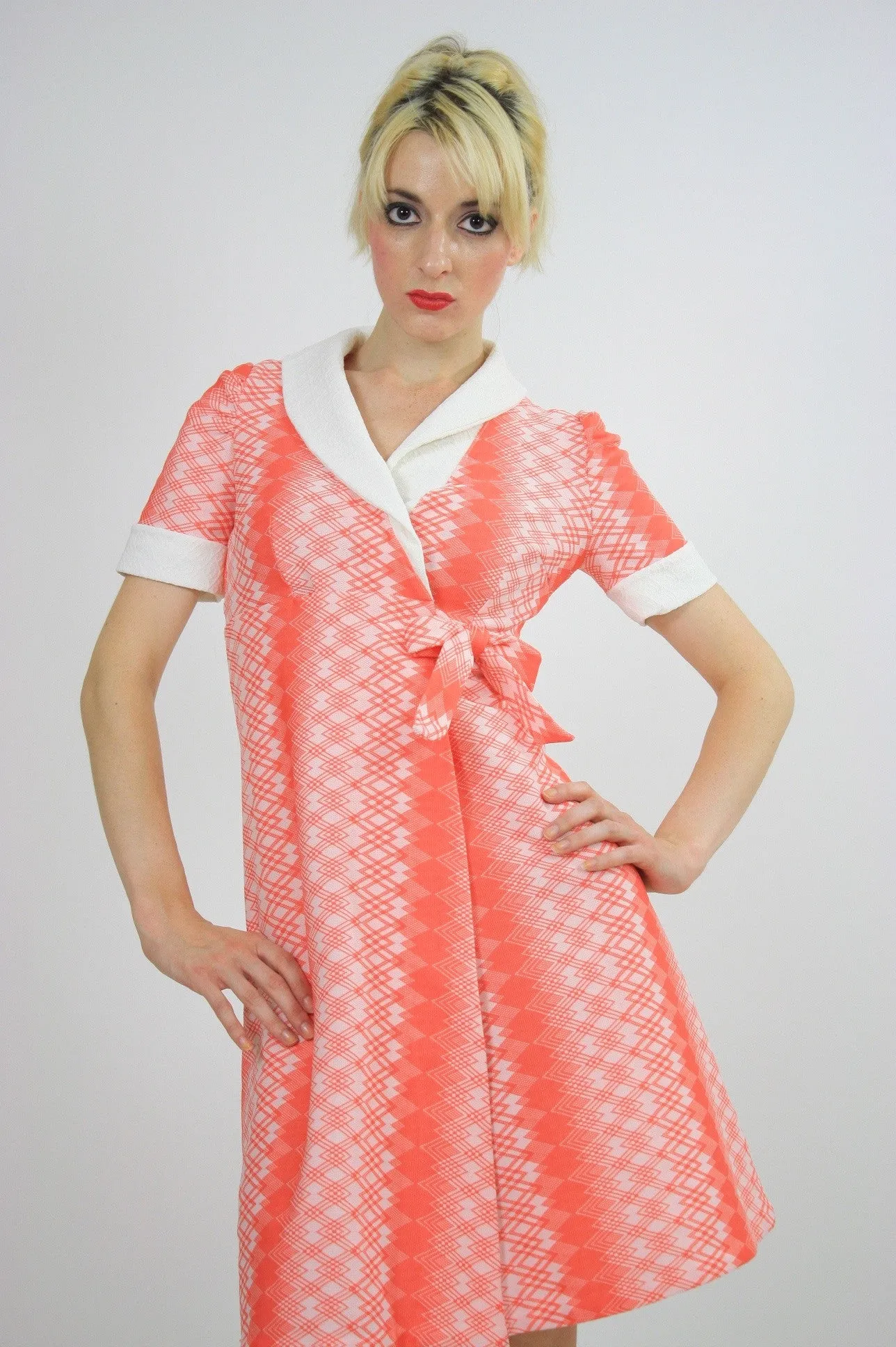 Genuine vintage 60s 70s mod neon argyle print mini dress