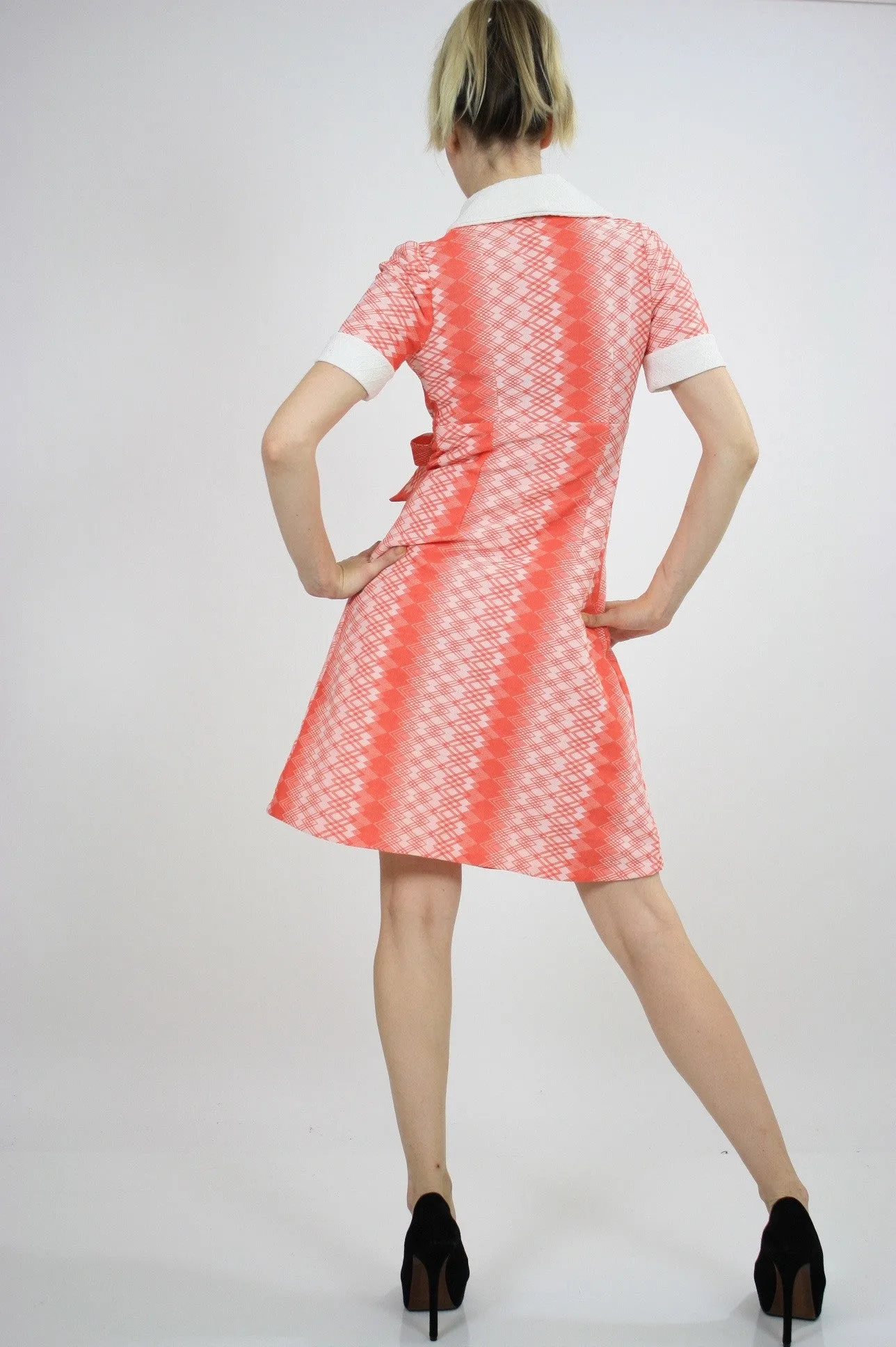 Genuine vintage 60s 70s mod neon argyle print mini dress