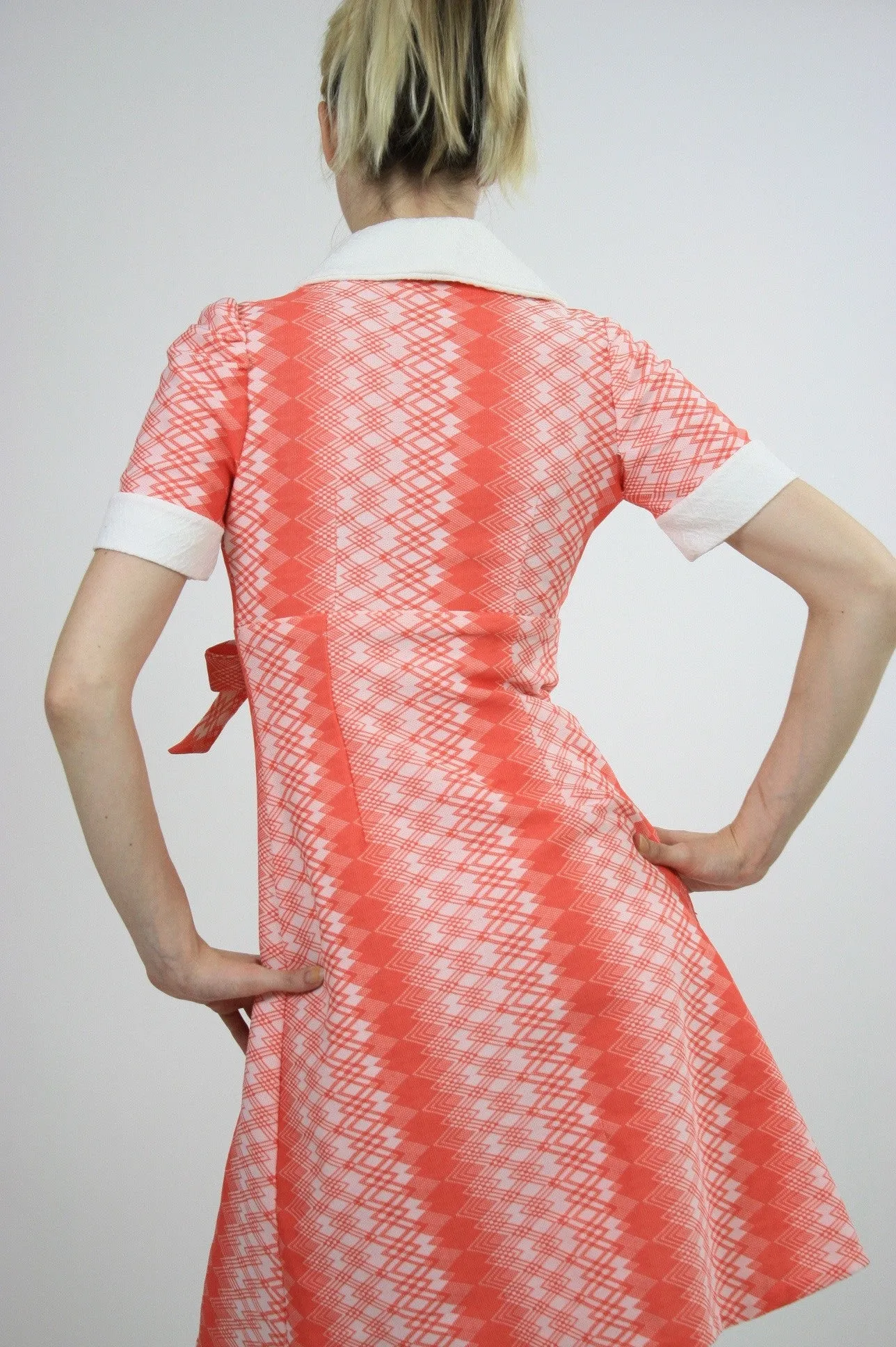 Genuine vintage 60s 70s mod neon argyle print mini dress