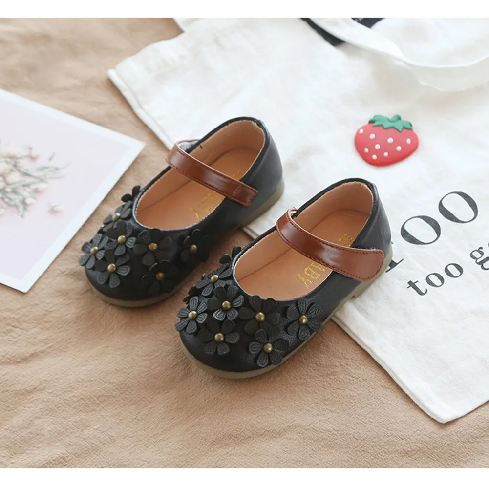 Girls Flower Ballet Flat Soft School Dress Shoes