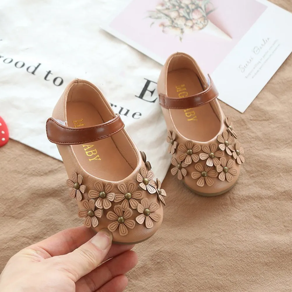 Girls Flower Ballet Flat Soft School Dress Shoes