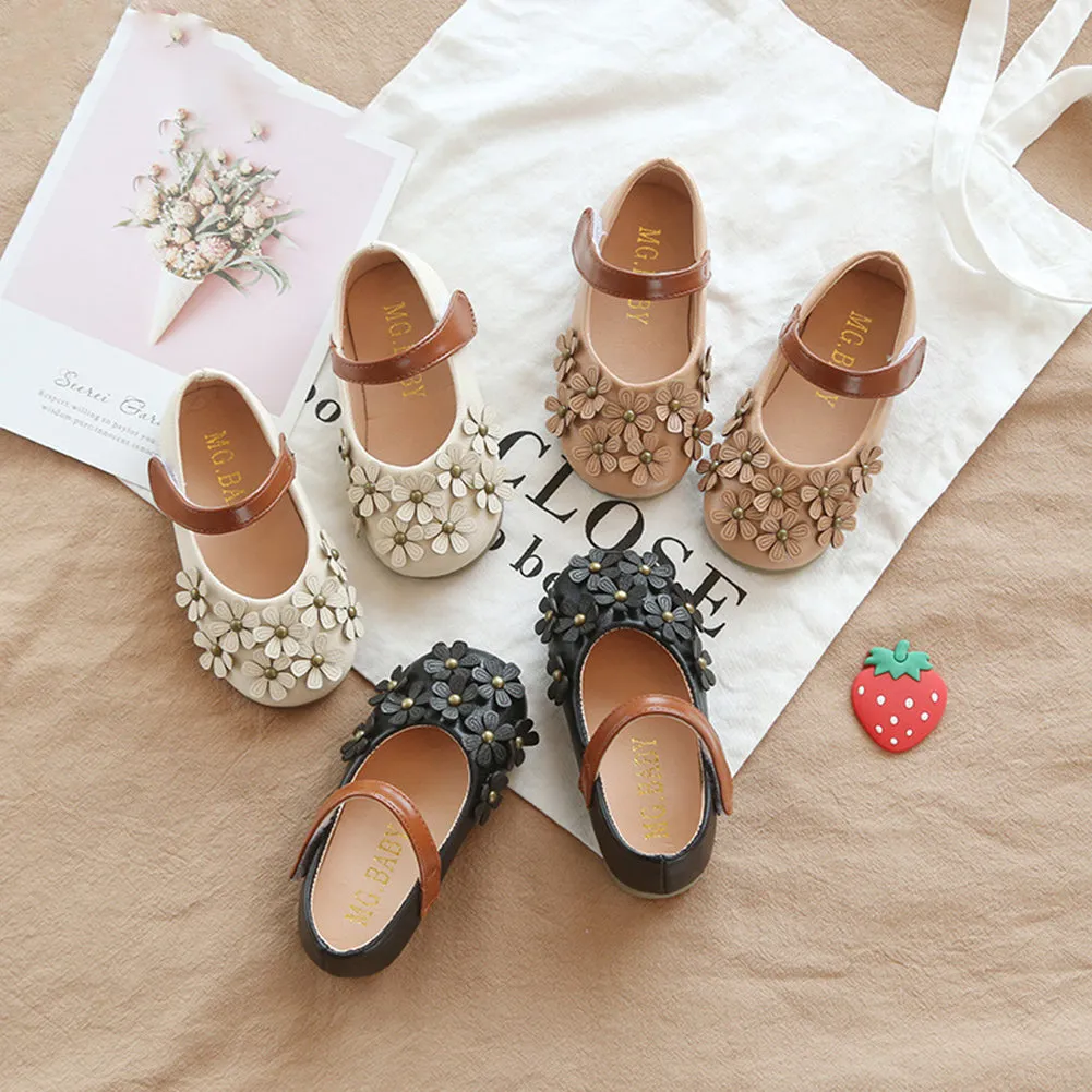 Girls Flower Ballet Flat Soft School Dress Shoes